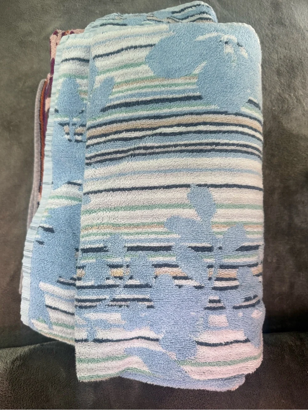 Anthropologie Bath Towel Light Blue Floral Stripe 54